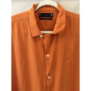 AllSaints Underground Mens XXL Orange Viscose Relaxed Fit Short Sleeve Button Up